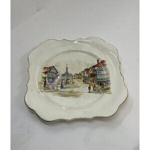 Sandland Ware Cake Plate Village Market Scene Made in England Vintage Dish